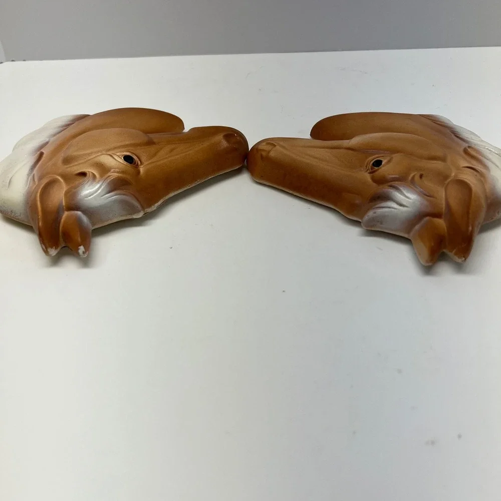 Brown Horse Head Wall Art Pair - Decorative Ceramic Sculpture